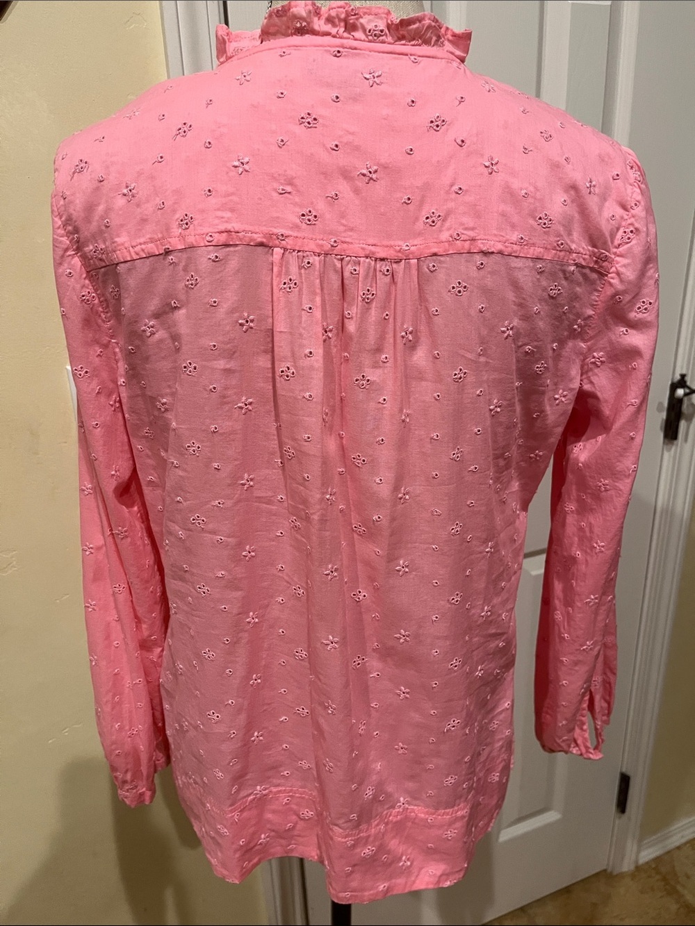 J. Crew Pink Ruffle Bib Eyelet Blouse - Picture 3 of 4